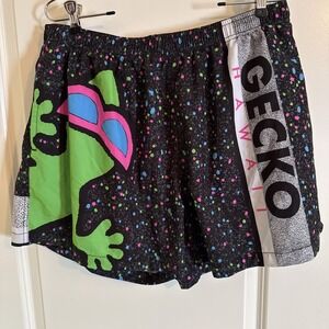 Gecko Hawaii Iconic Gecko Wrap Volley Black Fluorescent Splash XL  Swim Trunks